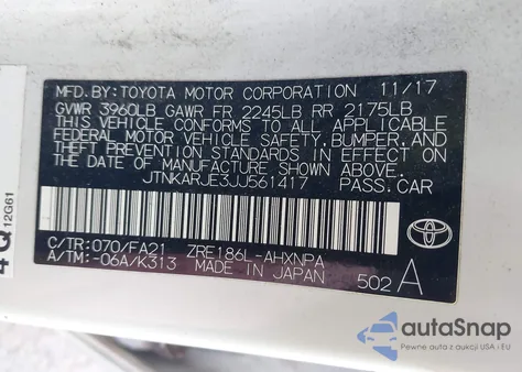 2018 Toyota Corolla Im from USA, damaged, VIN JTNKARJE3JJ561417